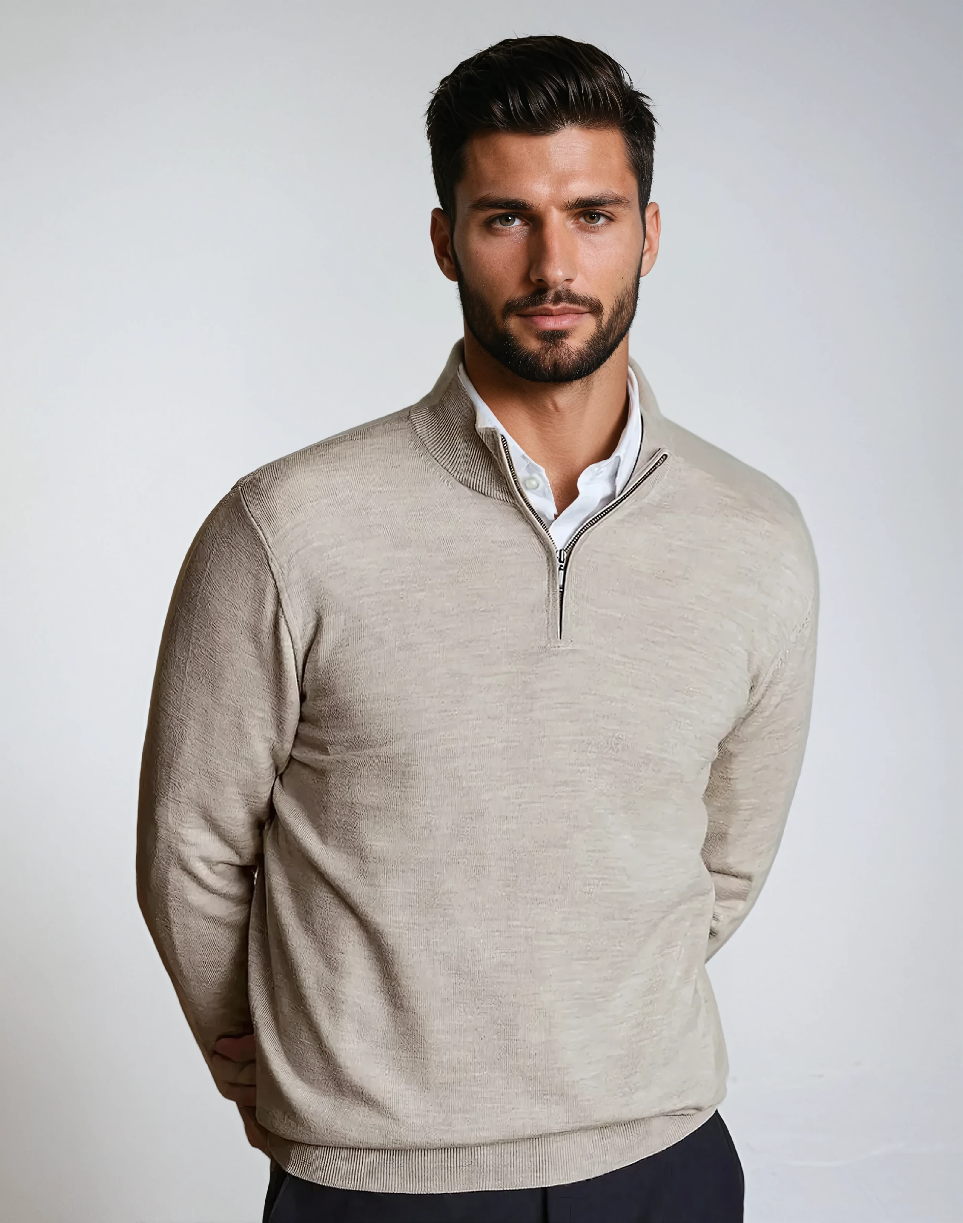 HALF ZIP SWEATER BEIGE