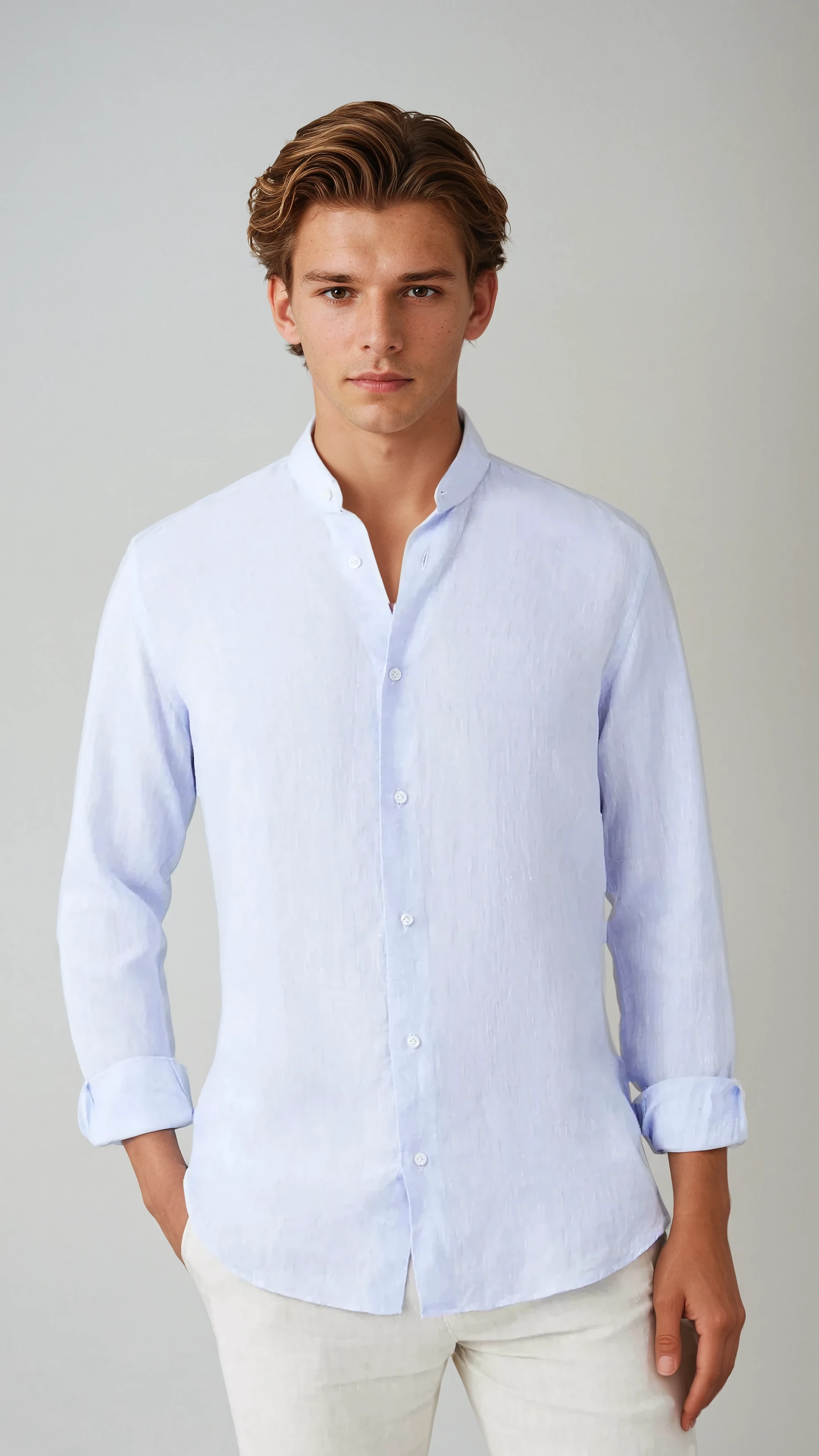 Dubois™| Chemise Linnen Col Mao Bleu Clair