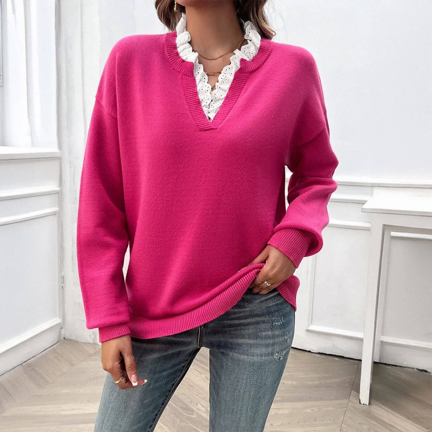 Dahlberg™ | Elegant Tröja med Spetskrage