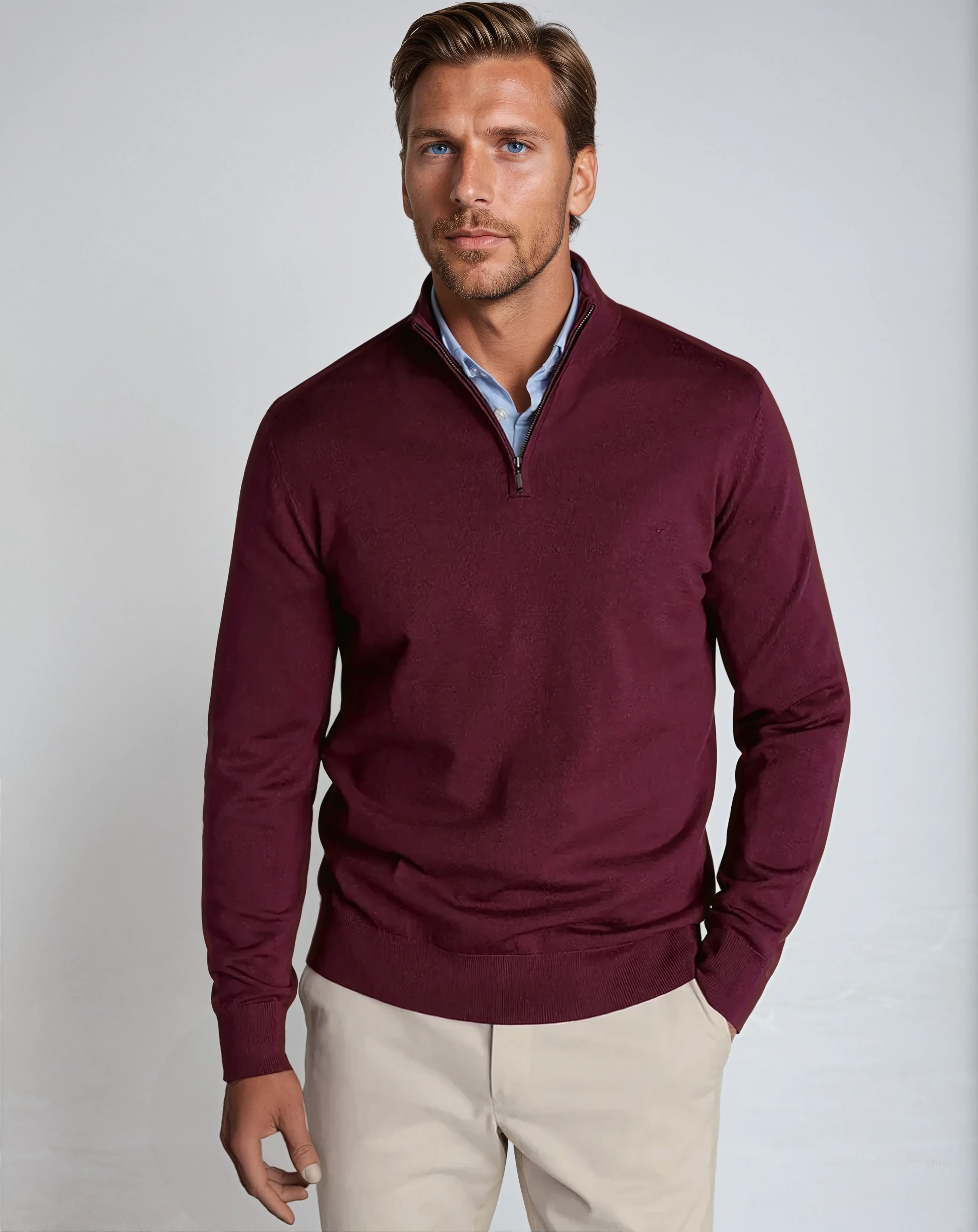 HALF ZIP SWEATER WINE RED