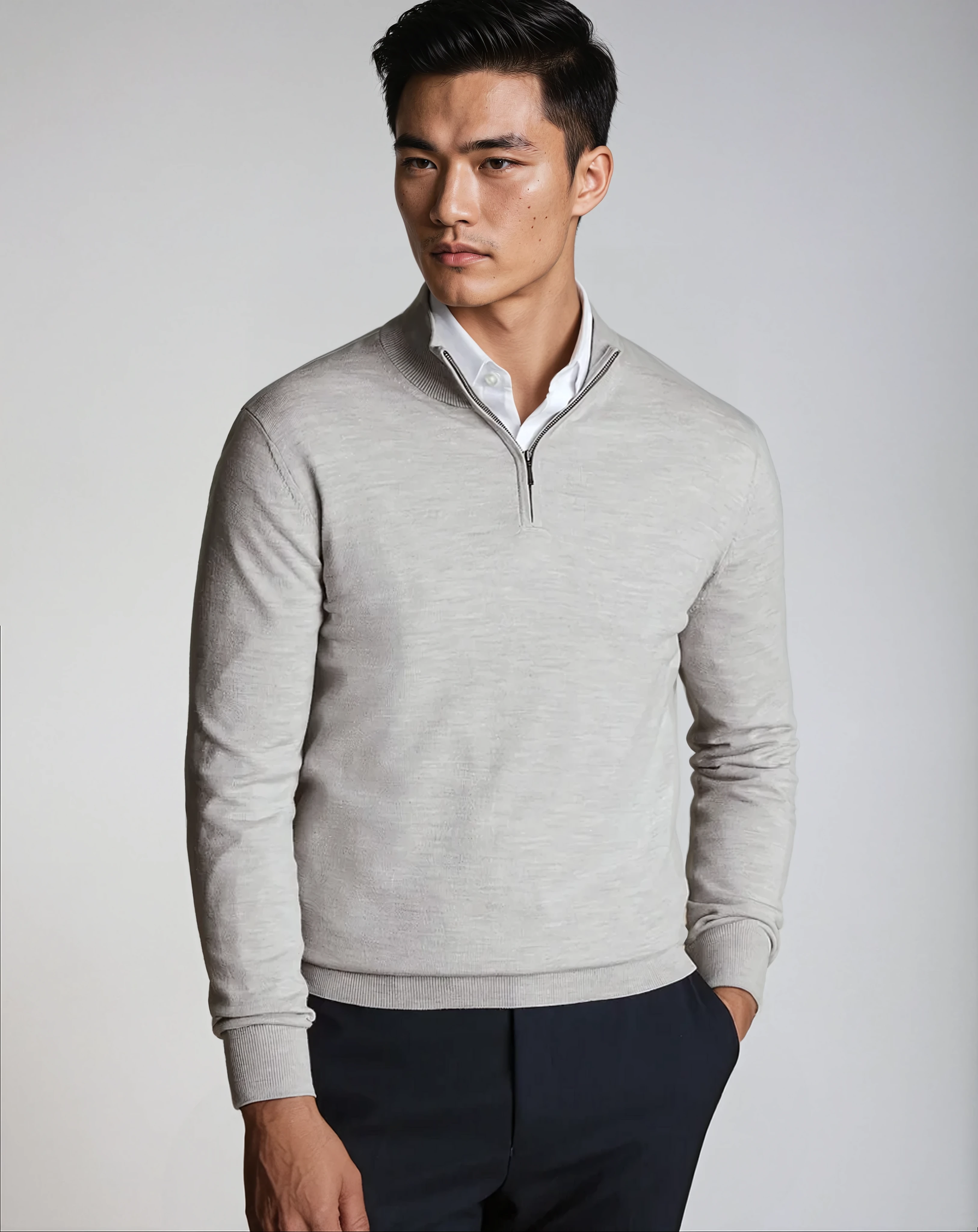 HALF ZIP SWEATER LIGHT GREY
