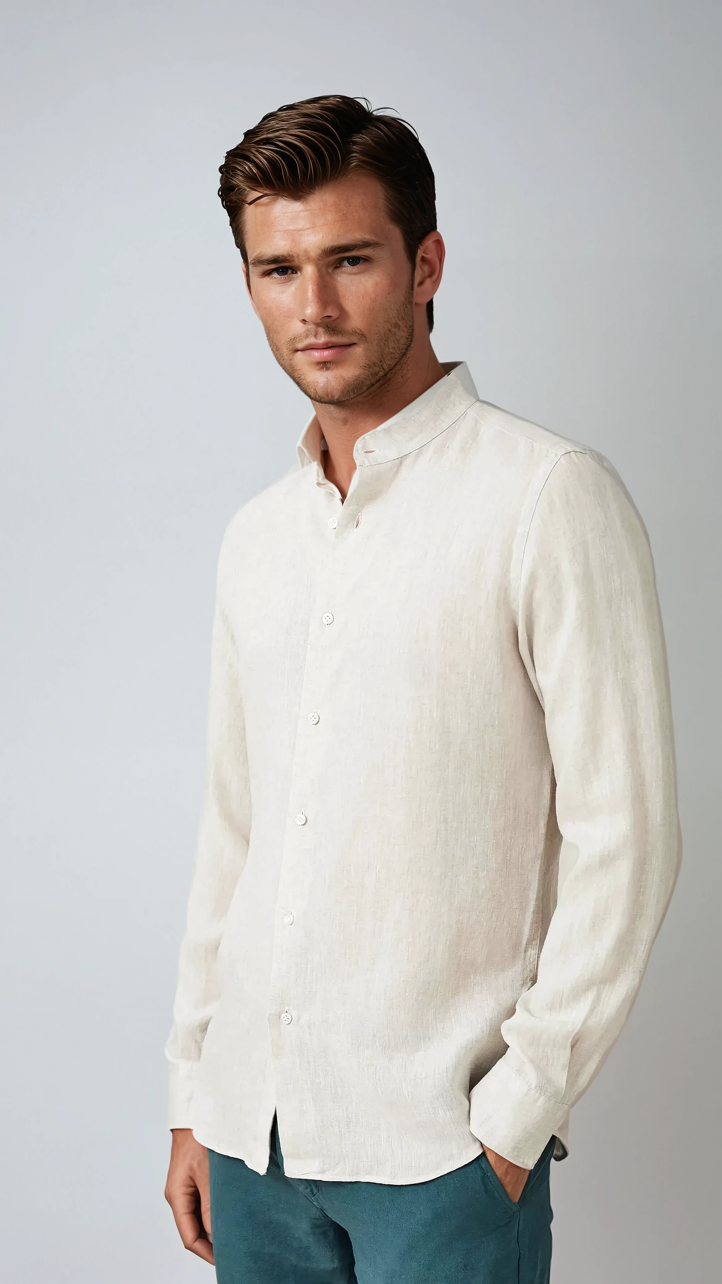 Dubois™| Chemise Linnen Col Mao Beige